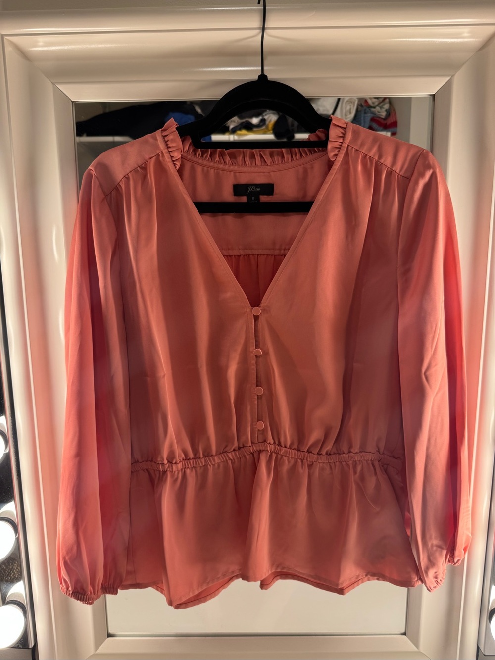 J. Crew Coral Pink V-Neck Peplum Button Blouse